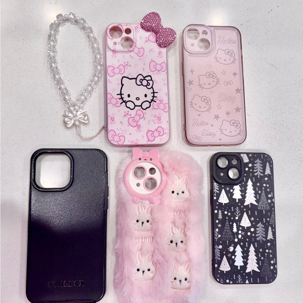 Black OTTERBOX Apple iPhone 14 Hello Kitty Pink Furry Bunny Easter Cases Set